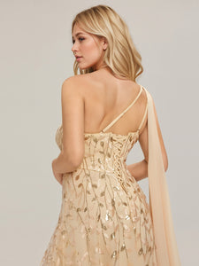 Color=Gold | B2B-Exclusive One Shoulder Sleeveless Sequin A-Line Maxi Wedding Guest Dress-Gold 16
