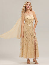 Load image into Gallery viewer, Color=Gold | B2B-Exclusive One Shoulder Sleeveless Sequin A-Line Maxi Wedding Guest Dress-Gold 14