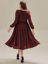 Load image into Gallery viewer, Color=Burgundy | Fast Delivery Long Sleeve V-Neck Gathered A-Line Midi Wedding Guest Dresses-Burgundy 7