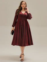 Load image into Gallery viewer, Color=Burgundy | Fast Delivery Long Sleeve V-Neck Gathered A-Line Midi Wedding Guest Dresses-Burgundy 10