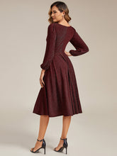 Load image into Gallery viewer, Color=Burgundy | Fast Delivery Long Sleeve V-Neck Gathered A-Line Midi Wedding Guest Dresses-Burgundy 2