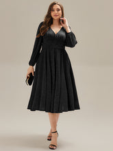 Load image into Gallery viewer, Color=Black | Fast Delivery Long Sleeve V-Neck Gathered A-Line Midi Wedding Guest Dresses-Black 20