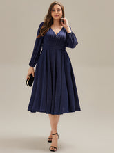 Load image into Gallery viewer, Color=Navy Blue | Fast Delivery Long Sleeve V-Neck Gathered A-Line Midi Wedding Guest Dresses-Navy Blue 30
