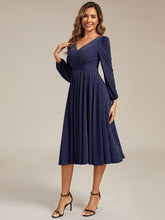 Load image into Gallery viewer, Color=Navy Blue | Fast Delivery Long Sleeve V-Neck Gathered A-Line Midi Wedding Guest Dresses-Navy Blue 24