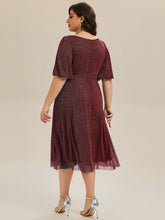 Load image into Gallery viewer, Color=Burgundy | Half Sleeve Gathered A-Line Midi Length Wedding Guest Dresses-Burgundy 7