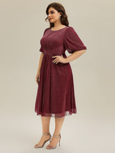 Load image into Gallery viewer, Color=Burgundy | Half Sleeve Gathered A-Line Midi Length Wedding Guest Dresses-Burgundy 9