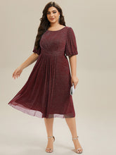 Load image into Gallery viewer, Color=Burgundy | Half Sleeve Gathered A-Line Midi Length Wedding Guest Dresses-Burgundy 6