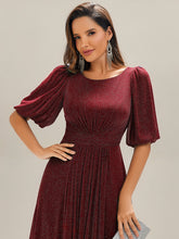 Load image into Gallery viewer, Color=Burgundy | Half Sleeve Gathered A-Line Midi Length Wedding Guest Dresses-Burgundy 3