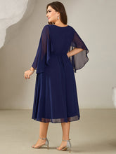 Load image into Gallery viewer, Color=Navy Blue | Volume Discounts Plus Size 3/4 Sleeve Ruffle Deep V-Neck A-Line Midi Wedding Guest Dresses-Navy Blue 12