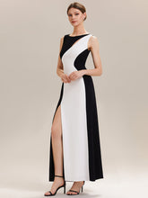 Load image into Gallery viewer, Color=Ivory-Black | Commercial Wholesale Strapless High Stretch Bodycon Round Neck Maxi Wedding Guest Dress-Ivory-Black 4
