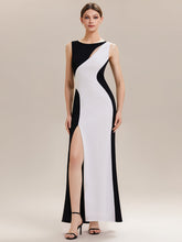 Load image into Gallery viewer, Color=Ivory-Black | Commercial Wholesale Strapless High Stretch Bodycon Round Neck Maxi Wedding Guest Dress-Ivory-Black 1
