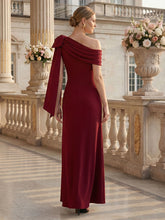 Load image into Gallery viewer, Color=Dark Red | B2B-Exclusive Asymmetrical Sleeveless High Stretch Sheath Floor Length Wedding Guest Dress 8