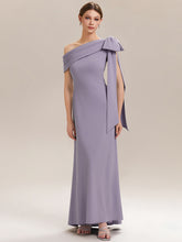 Load image into Gallery viewer, Color=Frosted Lilac | B2B-Exclusive Asymmetrical Sleeveless High Stretch Sheath Floor Length Wedding Guest Dress 4