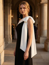 Load image into Gallery viewer, Color=Ivory-Black | B2B-Exclusive Asymmetrical Sleeveless High Stretch Sheath Floor Length Wedding Guest Dress 10