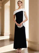 Load image into Gallery viewer, Color=Ivory-Black | B2B-Exclusive Asymmetrical Sleeveless High Stretch Sheath Floor Length Wedding Guest Dress 12