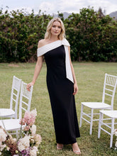 Load image into Gallery viewer, Color=Ivory-Black | B2B-Exclusive Asymmetrical Sleeveless High Stretch Sheath Floor Length Wedding Guest Dress 13