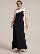 Load image into Gallery viewer, Color=Ivory-Black | B2B-Exclusive Asymmetrical Sleeveless High Stretch Sheath Floor Length Wedding Guest Dress 15