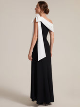 Load image into Gallery viewer, Color=Ivory-Black | B2B-Exclusive Asymmetrical Sleeveless High Stretch Sheath Floor Length Wedding Guest Dress 16