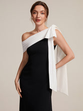 Load image into Gallery viewer, Color=Ivory-Black | B2B-Exclusive Asymmetrical Sleeveless High Stretch Sheath Floor Length Wedding Guest Dress 19