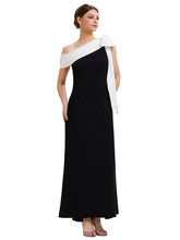 Load image into Gallery viewer, Color=Ivory-Black | B2B-Exclusive Asymmetrical Sleeveless High Stretch Sheath Floor Length Wedding Guest Dress 2
