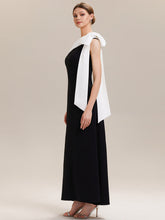 Load image into Gallery viewer, Color=Ivory-Black | B2B-Exclusive Asymmetrical Sleeveless High Stretch Sheath Floor Length Wedding Guest Dress-Ivory-Black 9