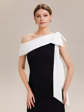 Load image into Gallery viewer, Color=Ivory-Black | B2B-Exclusive Asymmetrical Sleeveless High Stretch Sheath Floor Length Wedding Guest Dress-Ivory-Black 8