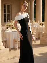 Load image into Gallery viewer, Color=Ivory-Black | B2B-Exclusive Asymmetrical Sleeveless High Stretch Sheath Floor Length Wedding Guest Dress 7
