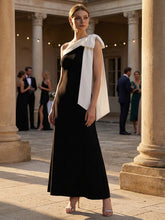 Load image into Gallery viewer, Color=Ivory-Black | B2B-Exclusive Asymmetrical Sleeveless High Stretch Sheath Floor Length Wedding Guest Dress 9