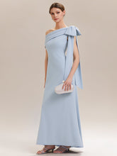 Load image into Gallery viewer, Color=Ice Blue | Bulk Order Strapless Asymmetrical Bowknot Sheath High Stretch Wedding Guest Dresses-Ice Blue 4