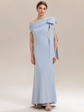 Load image into Gallery viewer, Color=Ice Blue | Bulk Order Strapless Asymmetrical Bowknot Sheath High Stretch Wedding Guest Dresses-Ice Blue 5
