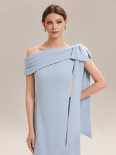 Load image into Gallery viewer, Color=Ice Blue | Bulk Order Strapless Asymmetrical Bowknot Sheath High Stretch Wedding Guest Dresses-Ice Blue 3