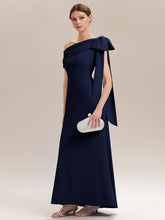 Load image into Gallery viewer, Color=Navy Blue | B2B-Exclusive Asymmetrical Sleeveless High Stretch Sheath Floor Length Wedding Guest Dress-Navy Blue 14