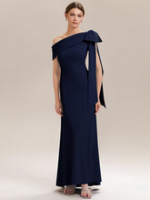 Load image into Gallery viewer, Color=Navy Blue | B2B-Exclusive Asymmetrical Sleeveless High Stretch Sheath Floor Length Wedding Guest Dress-Navy Blue 15
