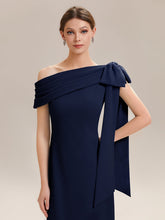 Load image into Gallery viewer, Color=Navy Blue | B2B-Exclusive Asymmetrical Sleeveless High Stretch Sheath Floor Length Wedding Guest Dress-Navy Blue 13