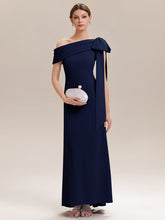 Load image into Gallery viewer, Color=Navy Blue | B2B-Exclusive Asymmetrical Sleeveless High Stretch Sheath Floor Length Wedding Guest Dress-Navy Blue 11