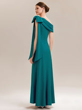 Load image into Gallery viewer, Color=Teal Blue | B2B-Exclusive Asymmetrical Sleeveless High Stretch Sheath Floor Length Wedding Guest Dress 2
