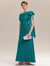 Load image into Gallery viewer, Color=Teal Blue | B2B-Exclusive Asymmetrical Sleeveless High Stretch Sheath Floor Length Wedding Guest Dress 3