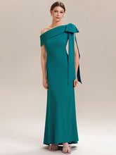 Load image into Gallery viewer, Color=Teal Blue | B2B-Exclusive Asymmetrical Sleeveless High Stretch Sheath Floor Length Wedding Guest Dress 4