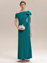 Load image into Gallery viewer, Color=Teal Blue | B2B-Exclusive Asymmetrical Sleeveless High Stretch Sheath Floor Length Wedding Guest Dress 1