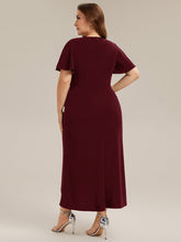 Load image into Gallery viewer, Color=Burgundy | Volume Discounts Short Sleeve Ruffle Deep V-Neck Bodycon Maxi Wedding Guest Dresses-Burgundy 7