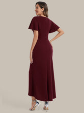 Load image into Gallery viewer, Color=Burgundy | Volume Discounts Short Sleeve Ruffle Deep V-Neck Bodycon Maxi Wedding Guest Dresses-Burgundy 2