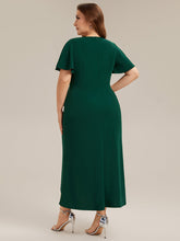 Load image into Gallery viewer, Color=Dark Green | Volume Discounts Short Sleeve Ruffle Deep V-Neck Bodycon Maxi Wedding Guest Dresses-Dark Green 17