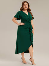 Load image into Gallery viewer, Color=Dark Green | Volume Discounts Short Sleeve Ruffle Deep V-Neck Bodycon Maxi Wedding Guest Dresses-Dark Green 19