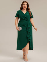 Load image into Gallery viewer, Color=Dark Green | Volume Discounts Short Sleeve Ruffle Deep V-Neck Bodycon Maxi Wedding Guest Dresses-Dark Green 20