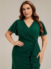Load image into Gallery viewer, Color=Dark Green | Volume Discounts Short Sleeve Ruffle Deep V-Neck Bodycon Maxi Wedding Guest Dresses-Dark Green 18
