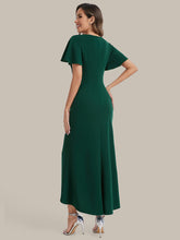 Load image into Gallery viewer, Color=Dark Green | Volume Discounts Short Sleeve Ruffle Deep V-Neck Bodycon Maxi Wedding Guest Dresses-Dark Green 12