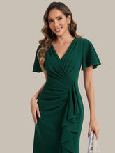 Load image into Gallery viewer, Color=Dark Green | Volume Discounts Short Sleeve Ruffle Deep V-Neck Bodycon Maxi Wedding Guest Dresses-Dark Green 13