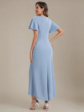Load image into Gallery viewer, Color=Ice Blue | Volume Discounts Short Sleeve Ruffle Deep V-Neck Bodycon Maxi Wedding Guest Dresses 2