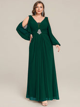 Load image into Gallery viewer, Color=Dark Green | Volume Discounts Long Sleeve Lantern Sleeve A-Line Floor Length V-Neck Wedding Guest Dresses-Dark Green 20