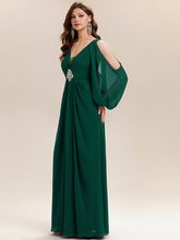 Load image into Gallery viewer, Color=Dark Green | Volume Discounts Long Sleeve Lantern Sleeve A-Line Floor Length V-Neck Wedding Guest Dresses-Dark Green 14